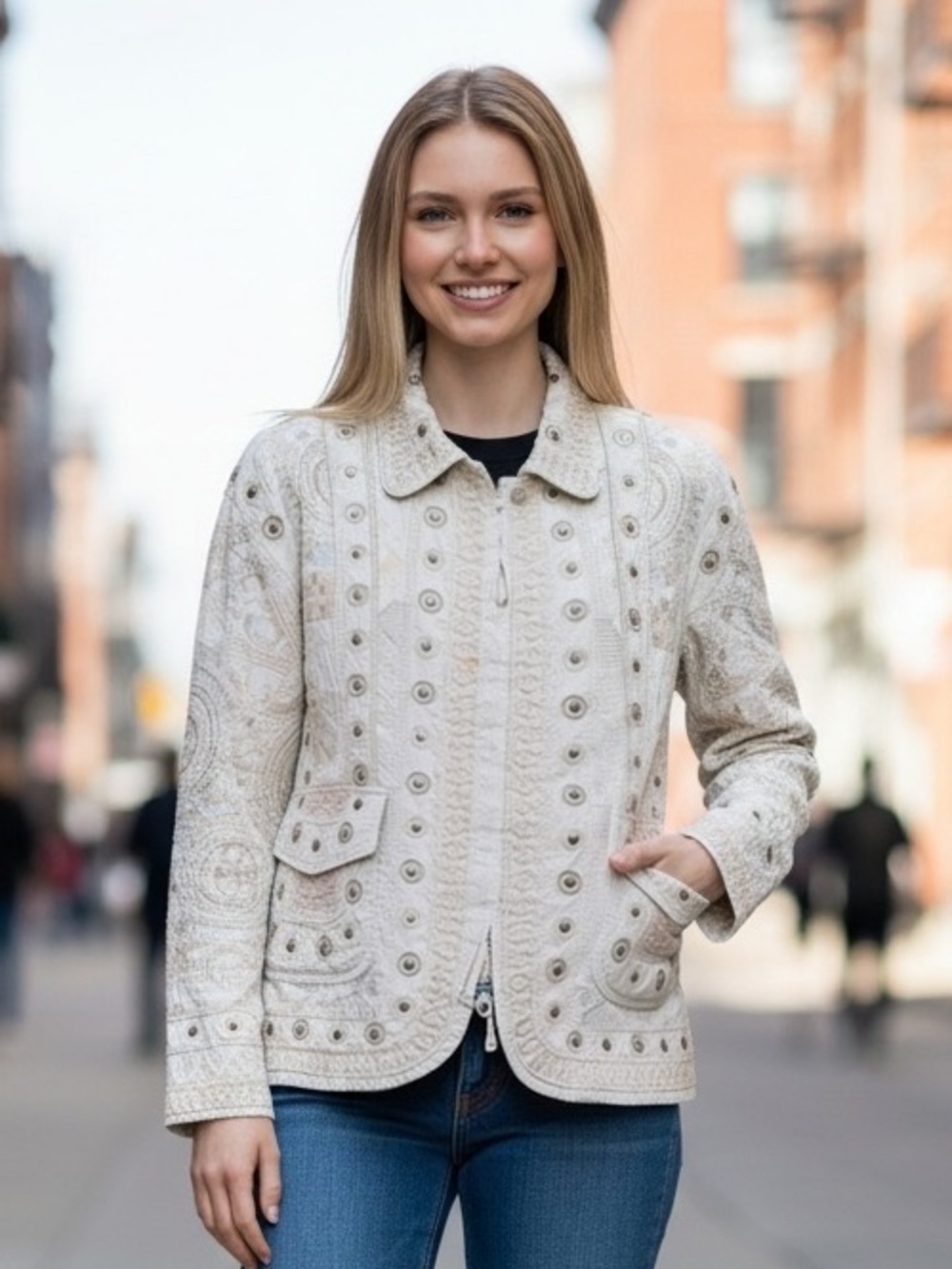 Johnny Was - 2wo Tenten 5ive - Embellished Cream Women's Jacket - size S